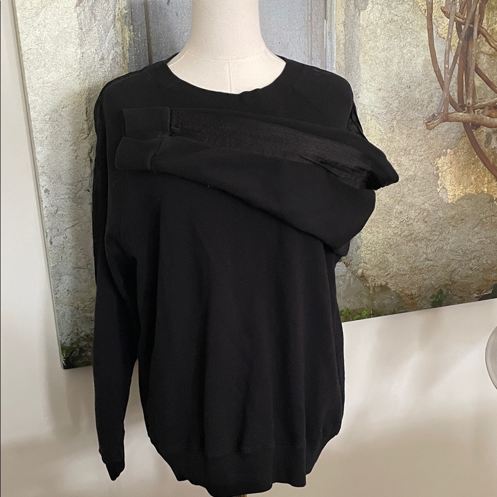 MONROW Black Women's Sweatshirt Ribbon Accent Large
